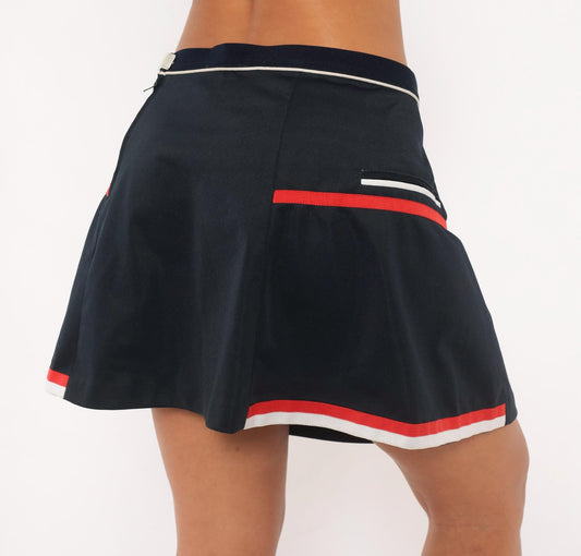 90s Fila Tennis Skirt Navy Pleated Mini Red White Stripe Trim Large L