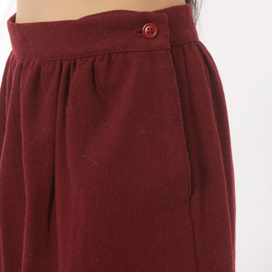 80s Sag Harbor Burgundy Wool A-Line Skirt Pleated Pockets Small