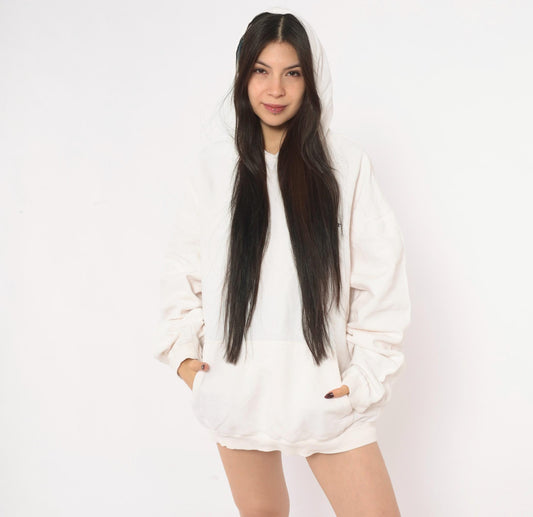 90s Side Out Hoodie Cream Embroidered Logo Raglan Pullover Extra Large XL
