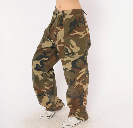 90s Winchester Camo Pants Olive Cotton Baggy Wide Leg Military Medium M