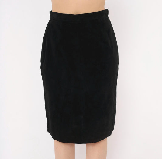 90s Evan Davies Black Suede Mini Skirt Pencil High Waist Small S