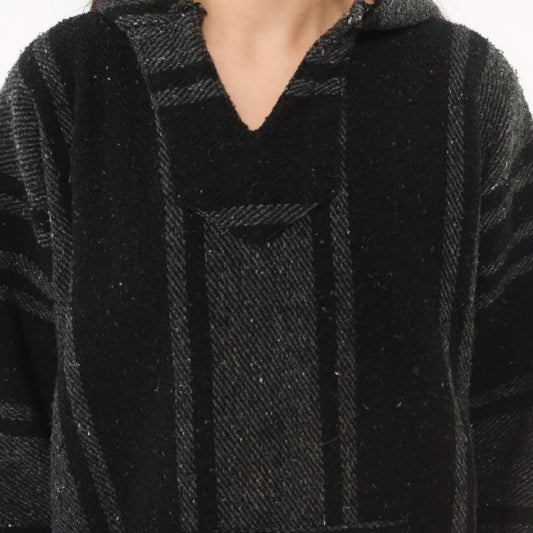 Y2K Peyote Baja Hoodie Black Grey Striped Woven Cotton Kangaroo Pocket Extra Large XL