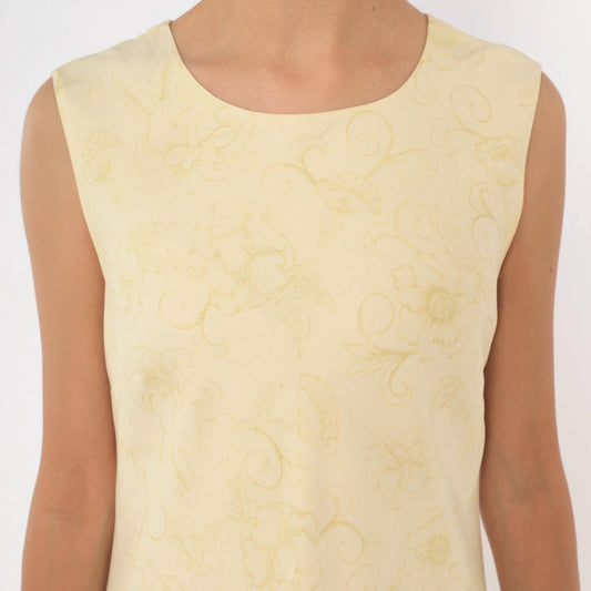 Y2K Tommy Bahama Silk Dress Yellow Floral Sleeveless A-Line Knee Medium M