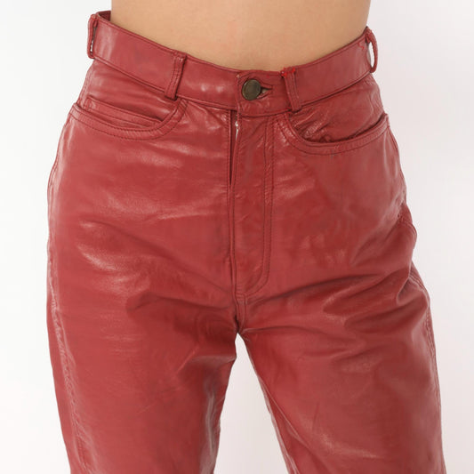 90s Speciale Mode Red Leather Pants High Waist Straight Leg Biker XXS