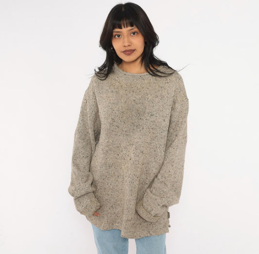 Y2K Woolrich Tan Speckled Wool Knit Sweater Crew Neck Raglan Extra Large