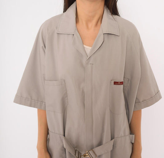 80s Para Suit Grey Coveralls Short Sleeve Jumpsuit Workwear Large
