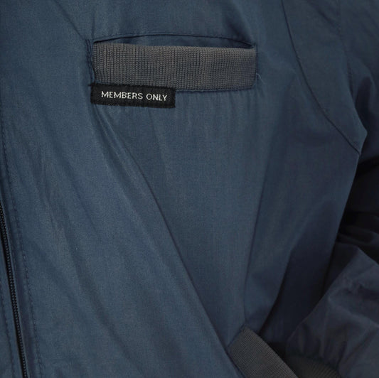 80s Members Only Bomber Jacket Navy Blue Snap Collar Grey Ribbed Trim Medium