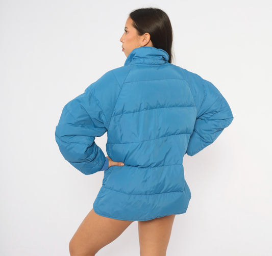 80s Eddie Bauer Cobalt Blue Down Puffer Jacket Raglan Medium