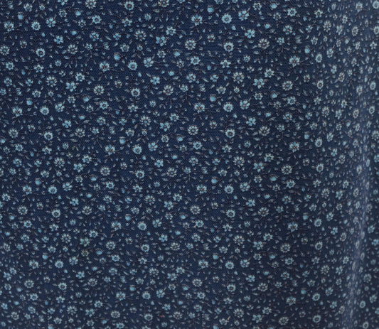 60s Navy Ditsy Floral Calico Cotton A-Line Skirt High Waist Extra Small