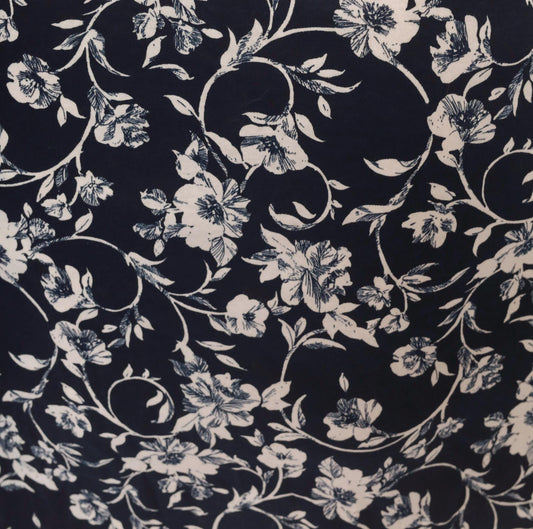 80s Season Ticket Navy Floral Midi Skirt White Flower Print Cotton Small