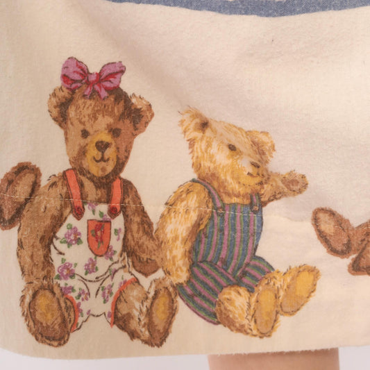 80s Teddy Bear Print Cotton Flannel Skirt Cream A-Line Medium