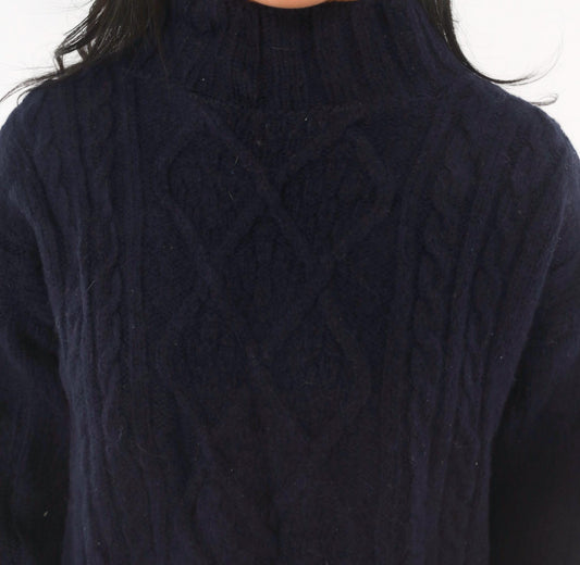 80s Arancrafts Ireland Navy Wool Cable Knit Fisherman Sweater Medium