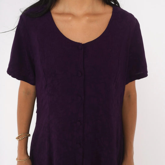 90s Dress Barn Purple Maxi Dress Button Front A-Line Short Sleeve Extra Large