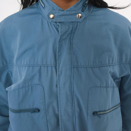 80s Crossings Bomber Jacket Slate Blue Dolman Sleeve Zip Front Medium