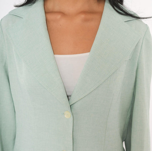 70s Nan Scott Mint Green Blazer Wide Notched Lapel Jacket Medium M