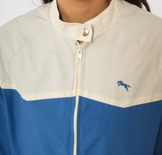80s Forego Cobalt Windbreaker Color Block Bomber White Yoke Small