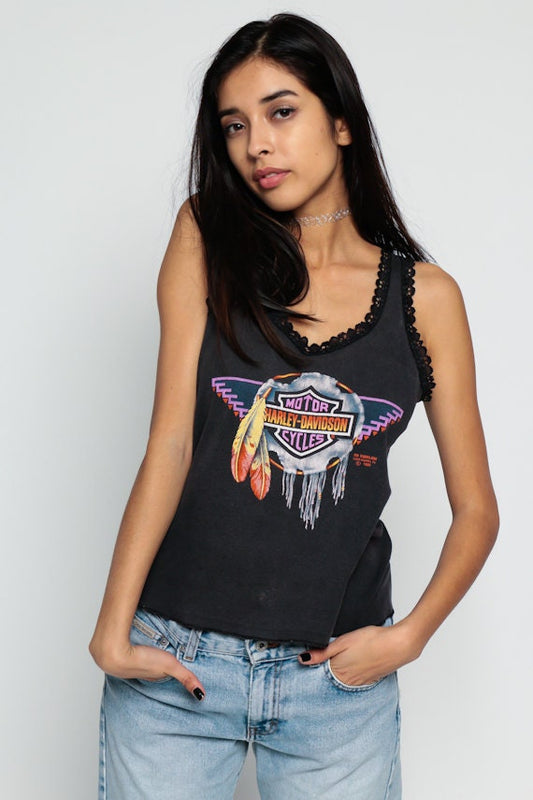 90s Harley Davidson Dream Catcher Feather Tank Top Black Medium Large