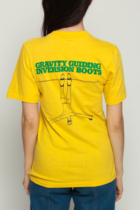 80s Gravity Boots Graphic T-Shirt Yellow Burnout Tee Small
