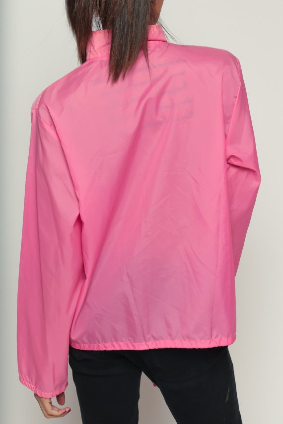 80s Pink Nylon Windbreaker Jacket Funnel Neck Shell Small Medium