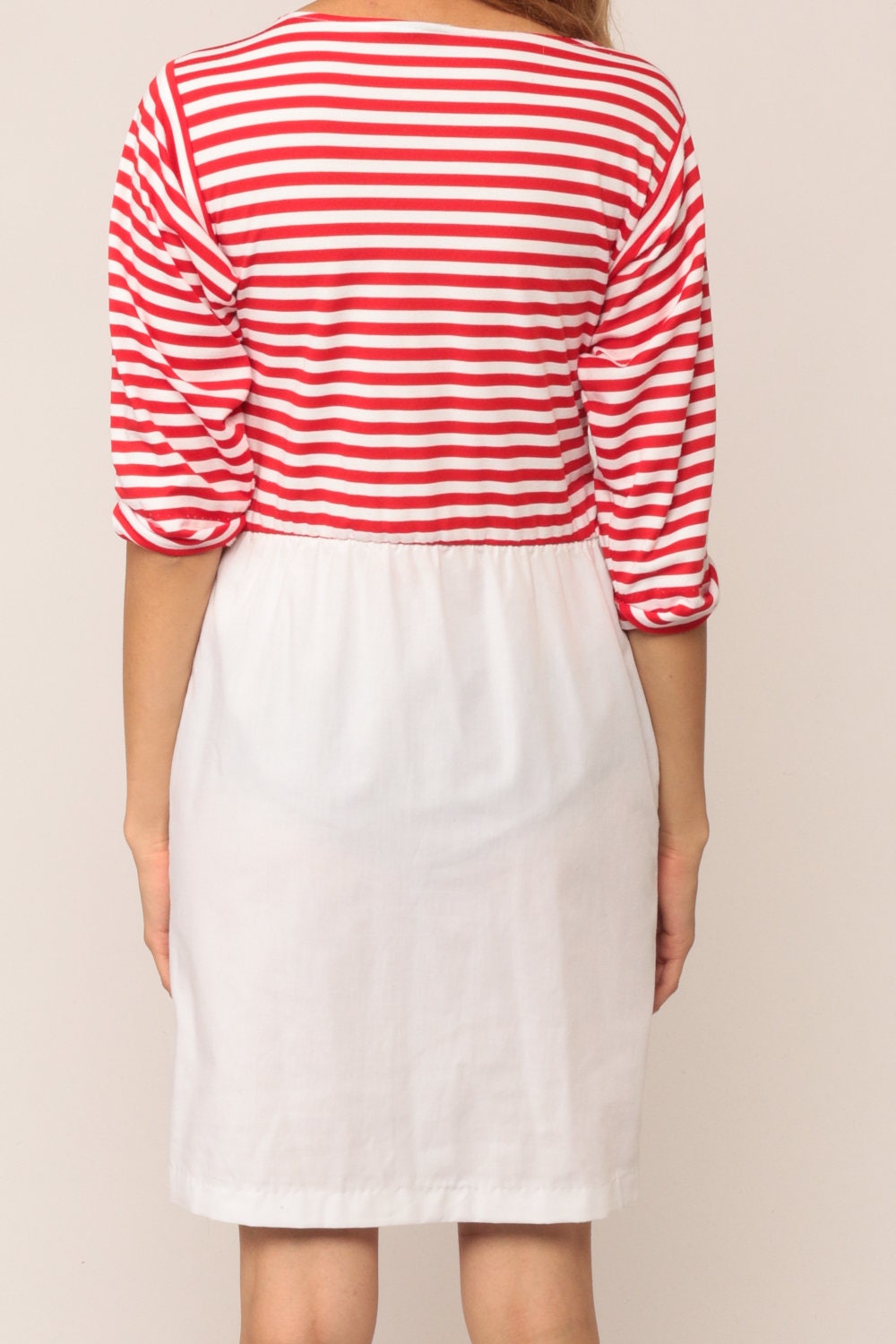 70s Striped Mini Dress Red White High Waist Button Up Skirt Small Medium