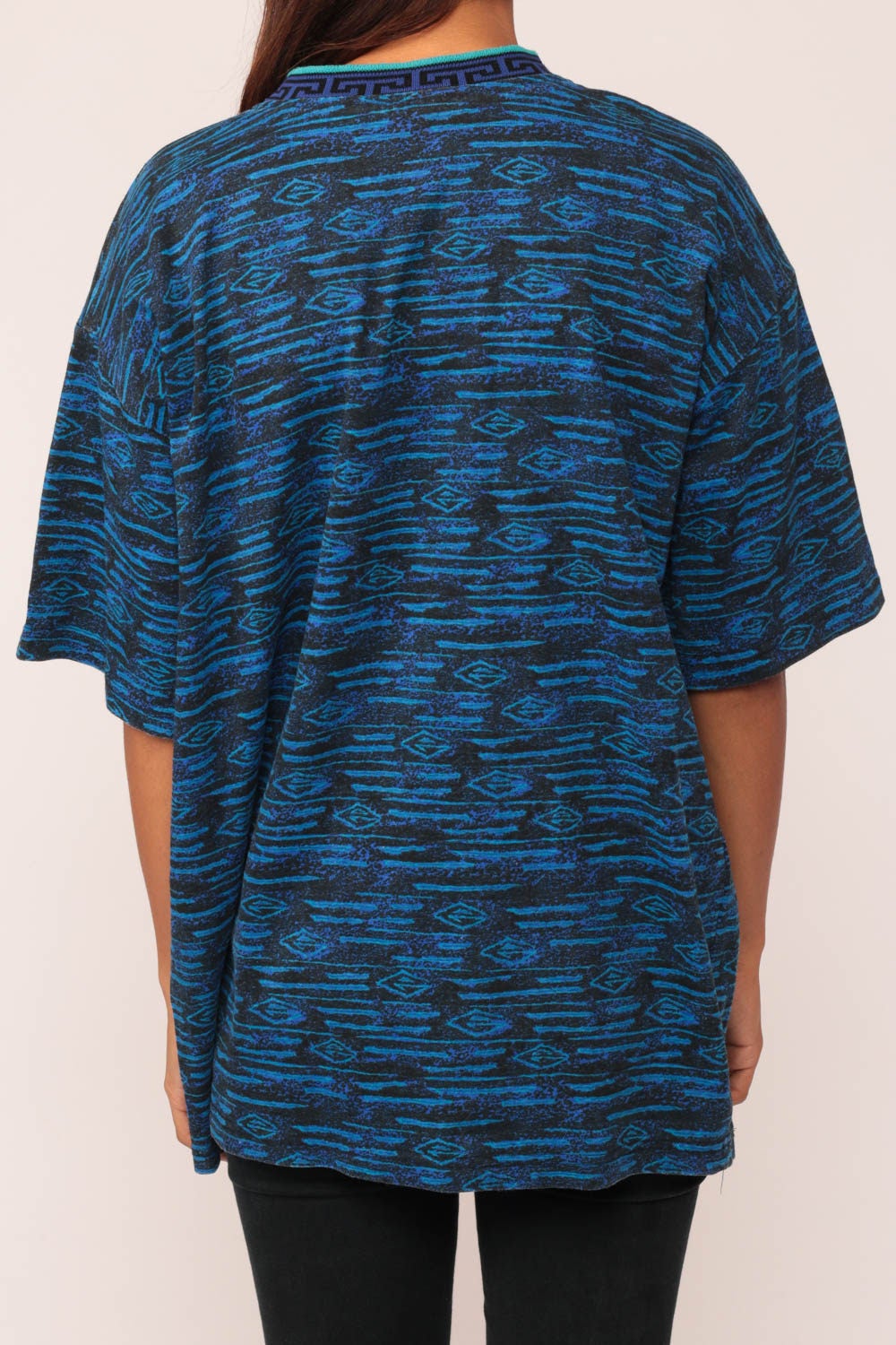 80s Tribal Print T-Shirt Unisex Southwest Graphic Tee Blue One Size