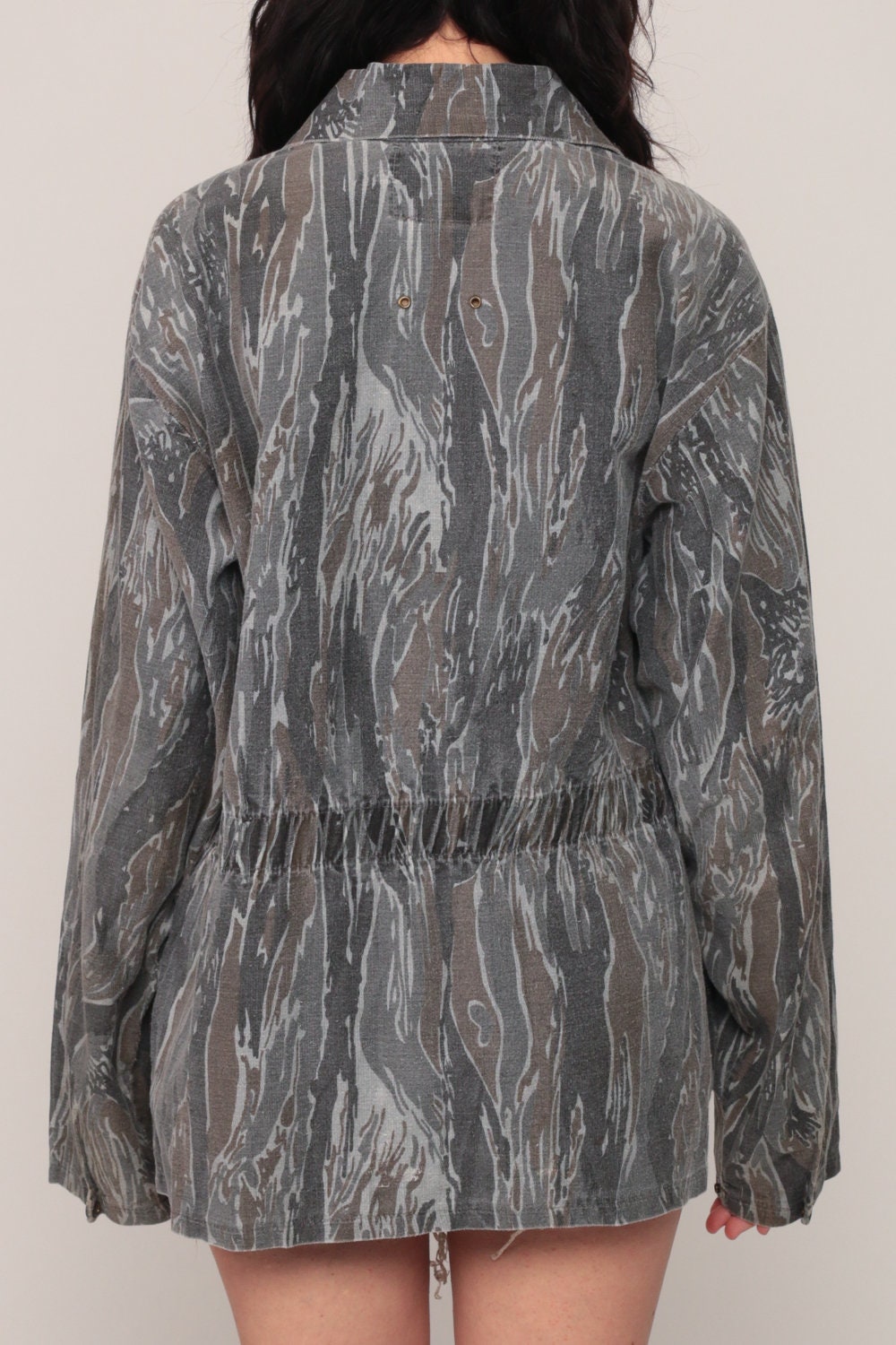 90s Camo Hunting Jacket Unisex Army Coat Zip Front Large