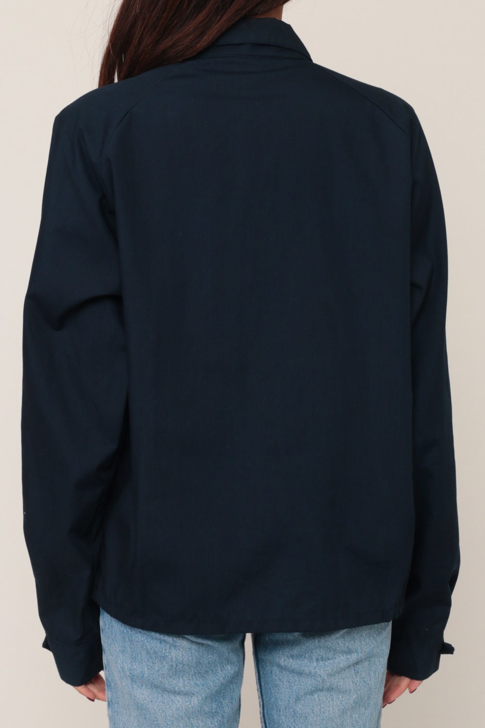 70s Navy Zip-Up Jacket High Neck Unisex Extra Small XS