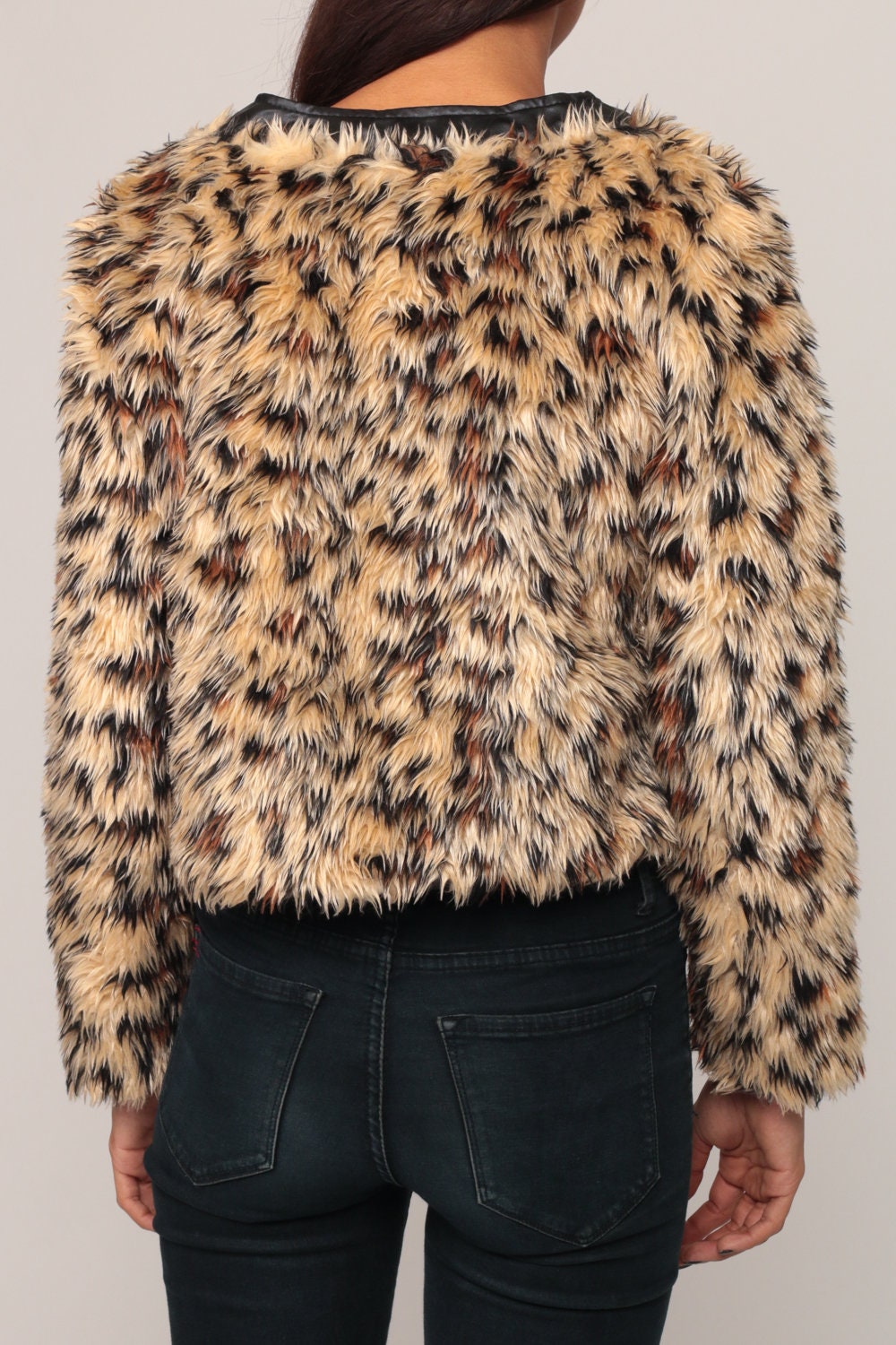 90s Leopard Print Faux Fur Cropped Jacket Extra Small XS