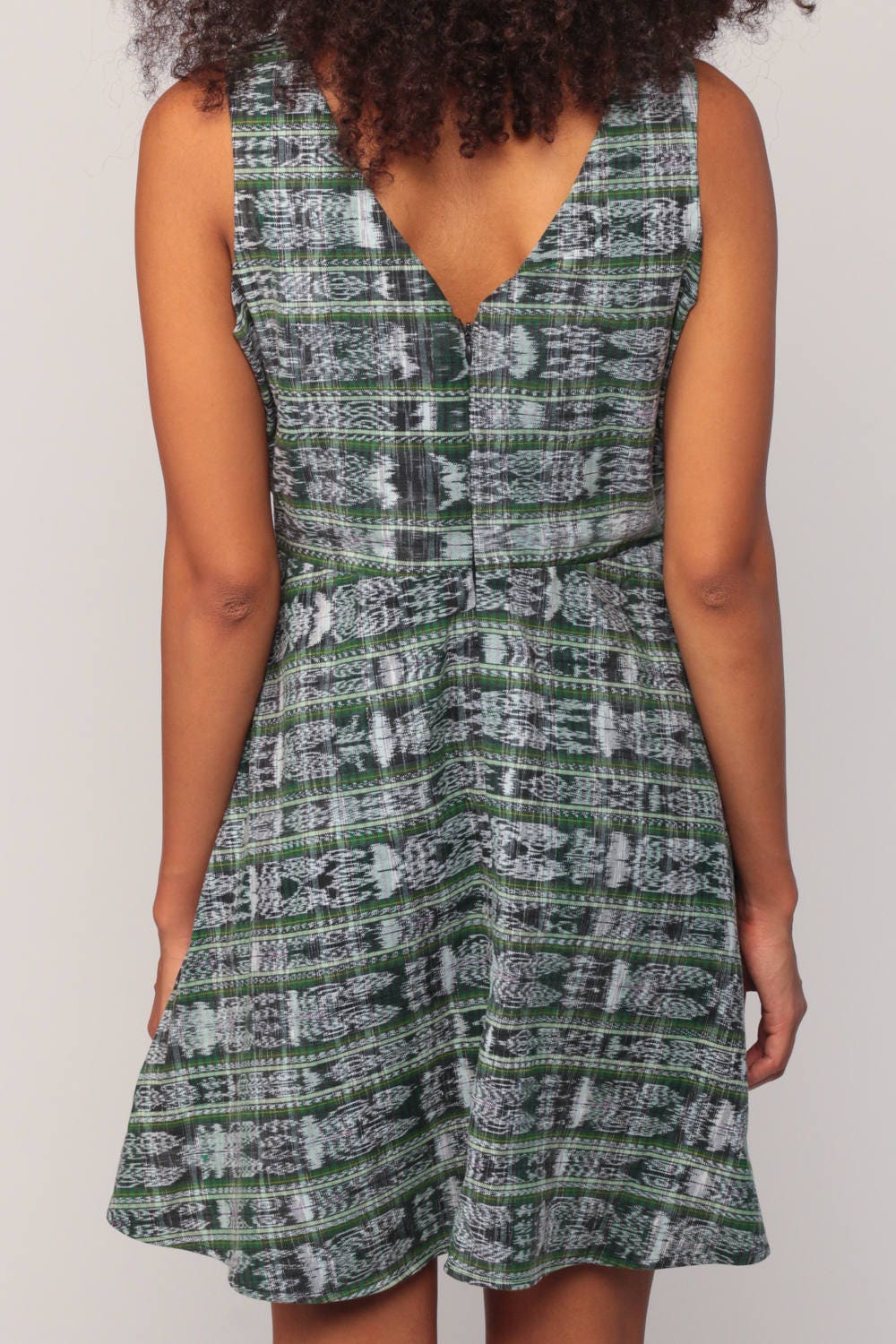 90s Tribal Print Babydoll Dress Empire Waist Mini Green Medium Large