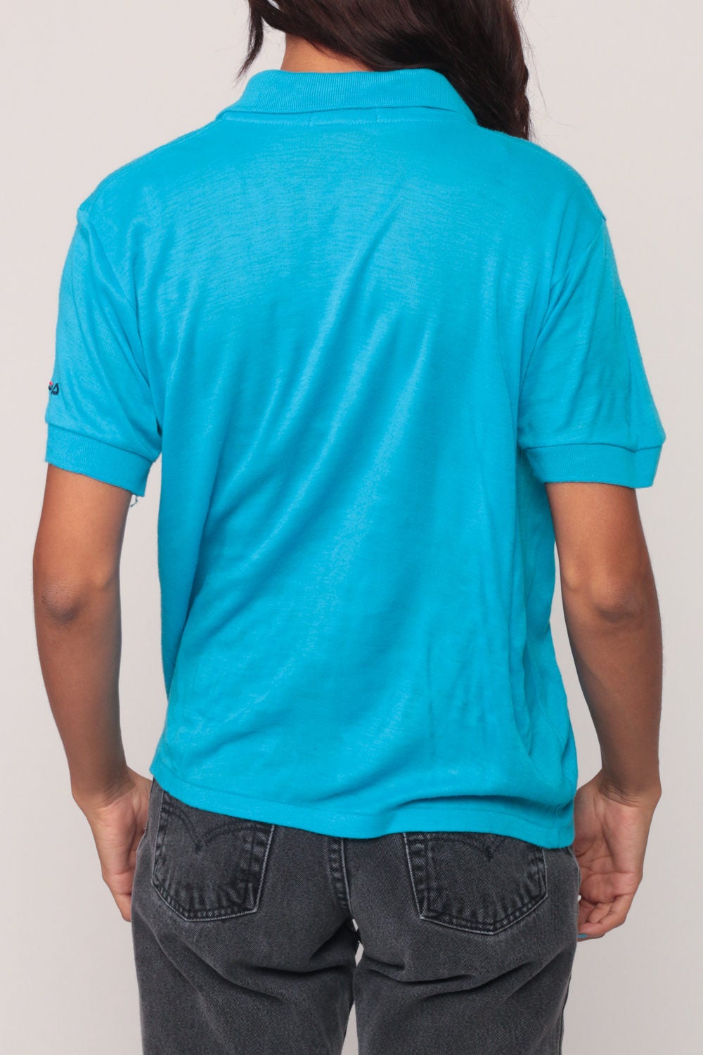 80s Fila Polo Shirt Turquoise Short Sleeve Cotton Blend Small