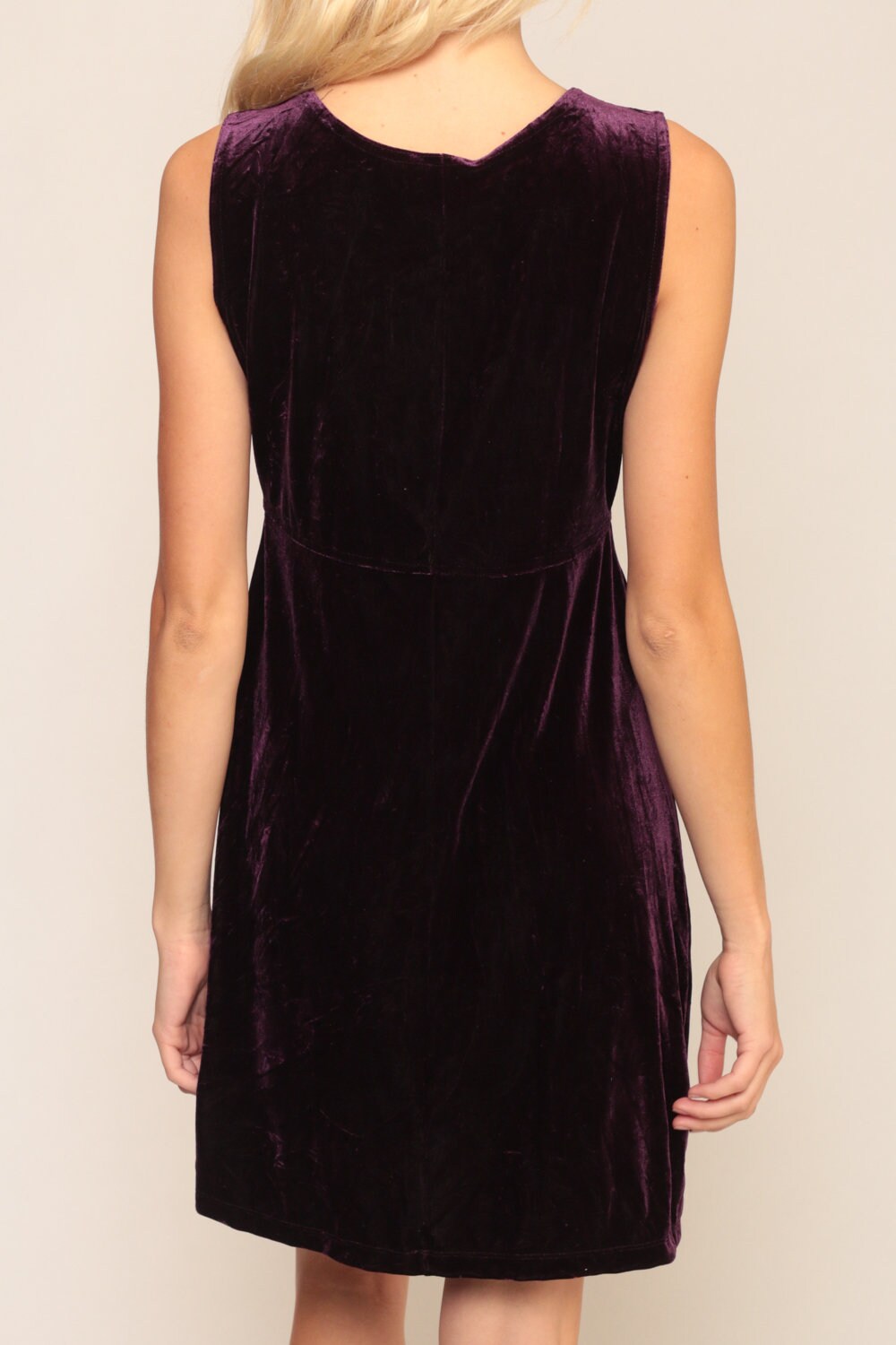 90s Purple Velvet Mini Dress Sleeveless High Waist Medium Large
