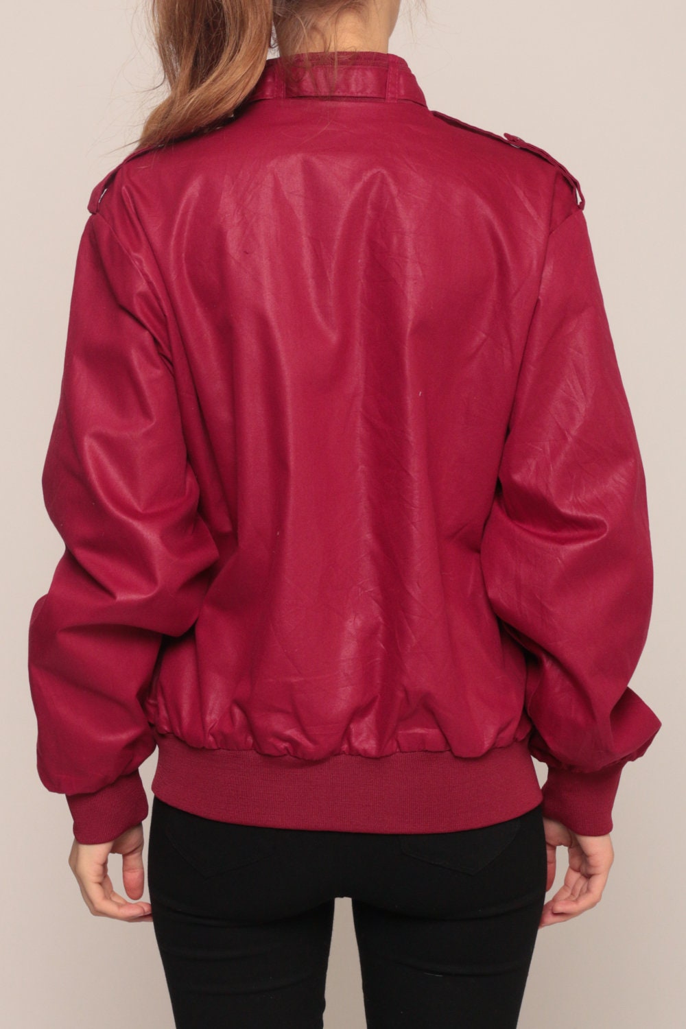 80s Burgundy Bomber Jacket Cafe Racer Windbreaker Unisex Medium Large