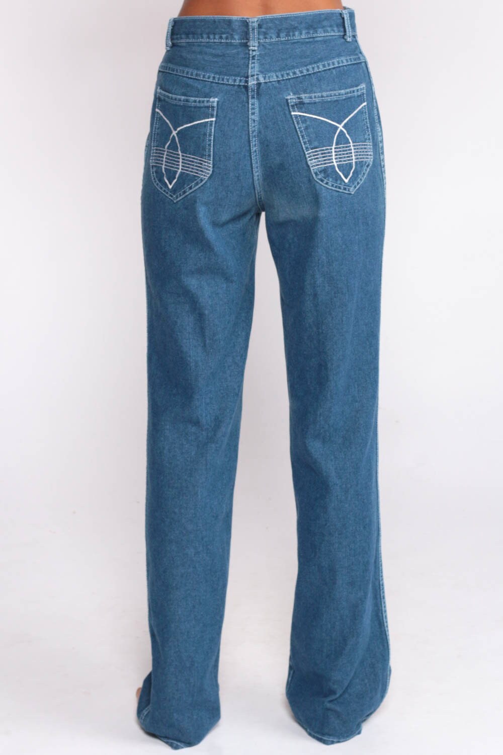 70s High Waisted Wide Leg Blue Denim Jeans Straight Leg Extra Small