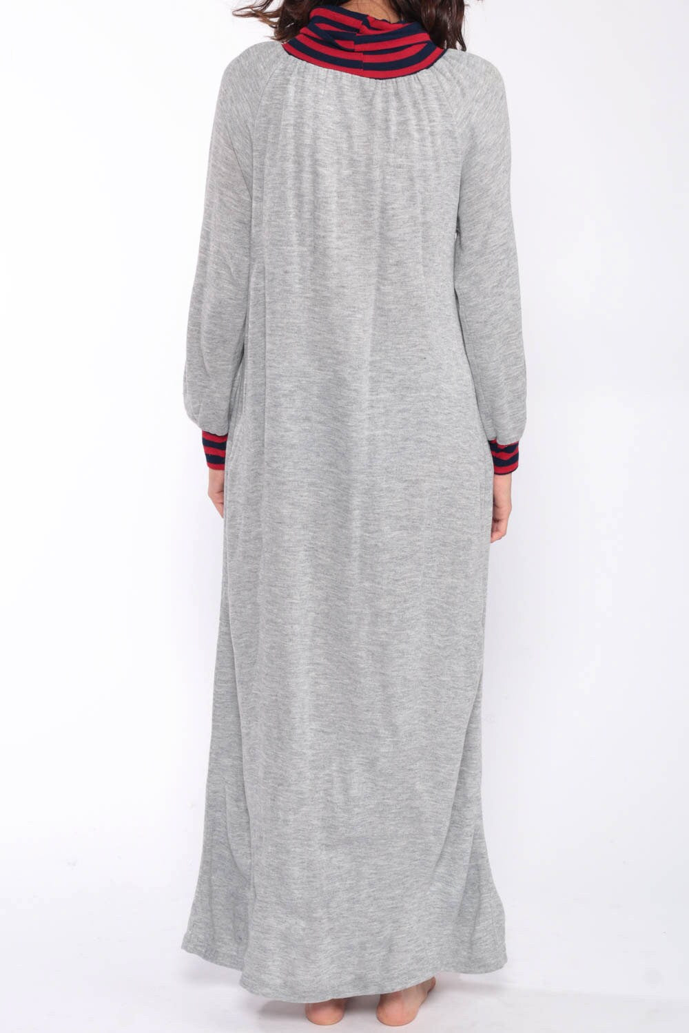 80s Grey Turtleneck Sweatshirt Dress Maxi Long Sleeve Medium