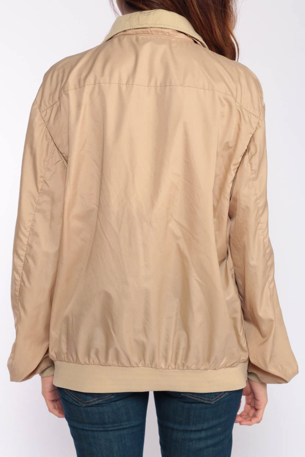 80s Lacoste Tan Windbreaker Jacket Crocodile Zip Bomber Large