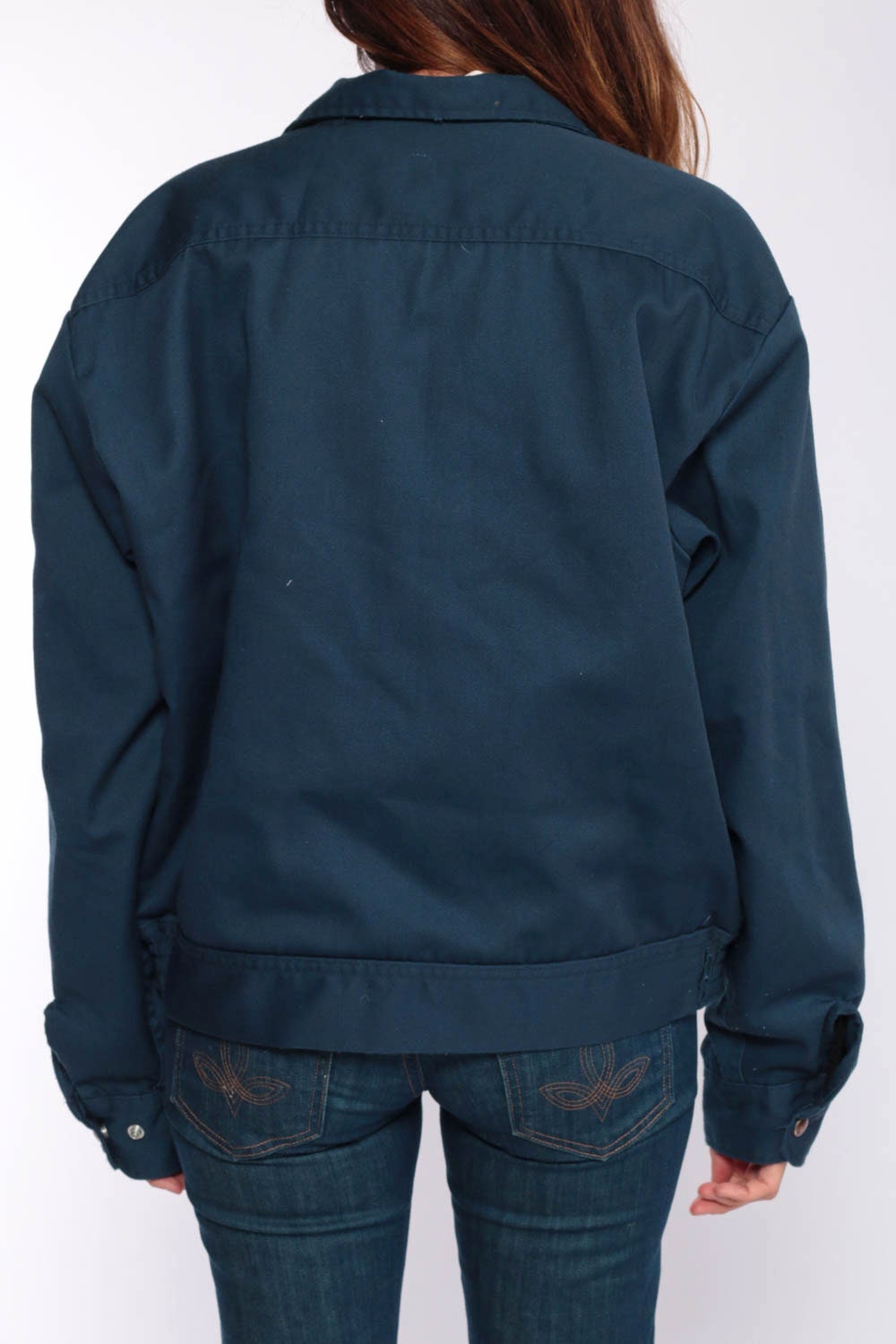 80s Dickies Navy Zip-Up Jacket Fuzzy Red Lining Workwear Extra Large XL