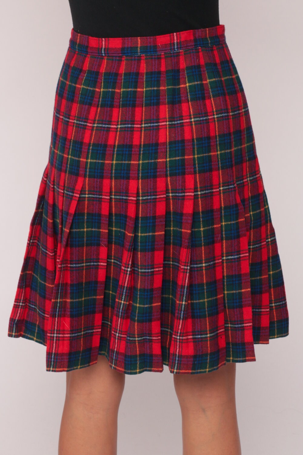 70s Pendleton Plaid Wool Mini Skirt High Waisted Pleated Red Extra Small