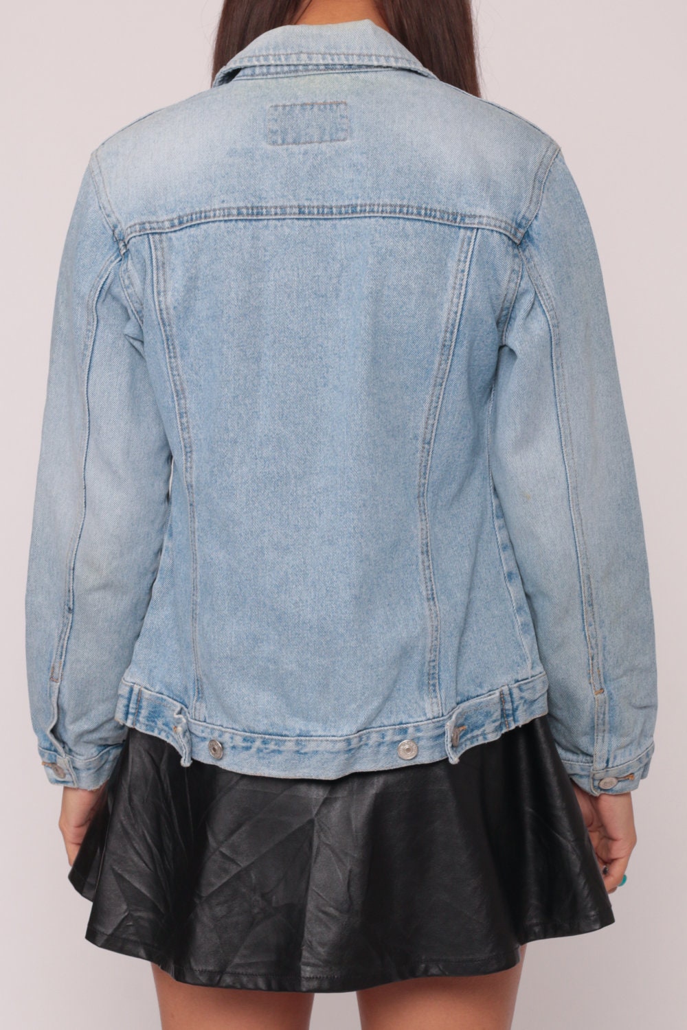 90s Faded Blue Denim Jacket Cotton Button-Up Extra Small XS