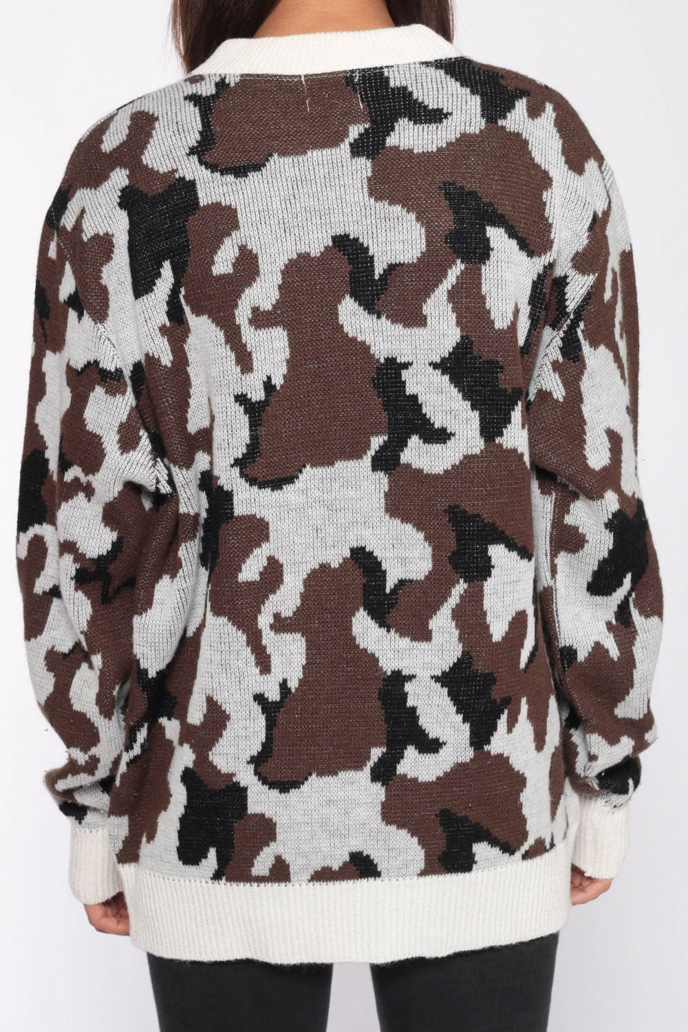 80s Camo Pullover Sweater Brown White Camouflage Knit Extra Large XXL