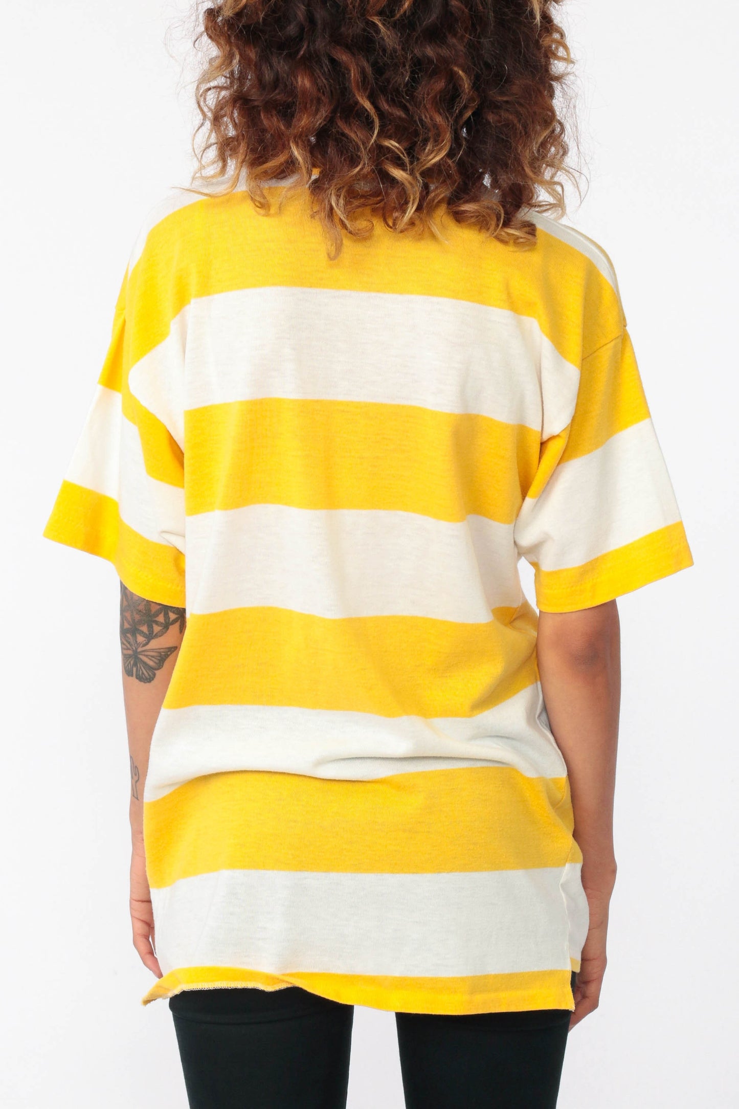 90s Bamboo Bay Surfer Graphic T-Shirt Yellow Striped Small