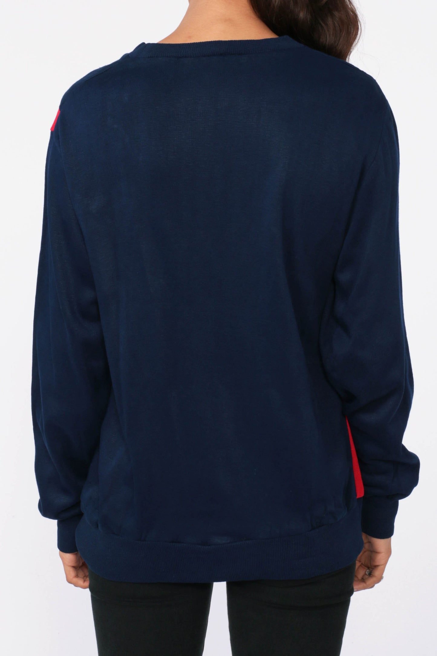 80s Color Block Sweatshirt Navy Blue Red Crewneck Pullover Small
