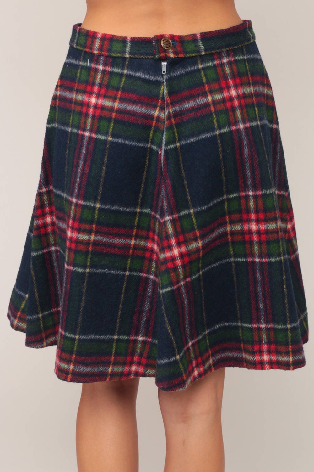 70s Plaid Mini Skirt High Waisted Knit Red Blue White Tartan Medium