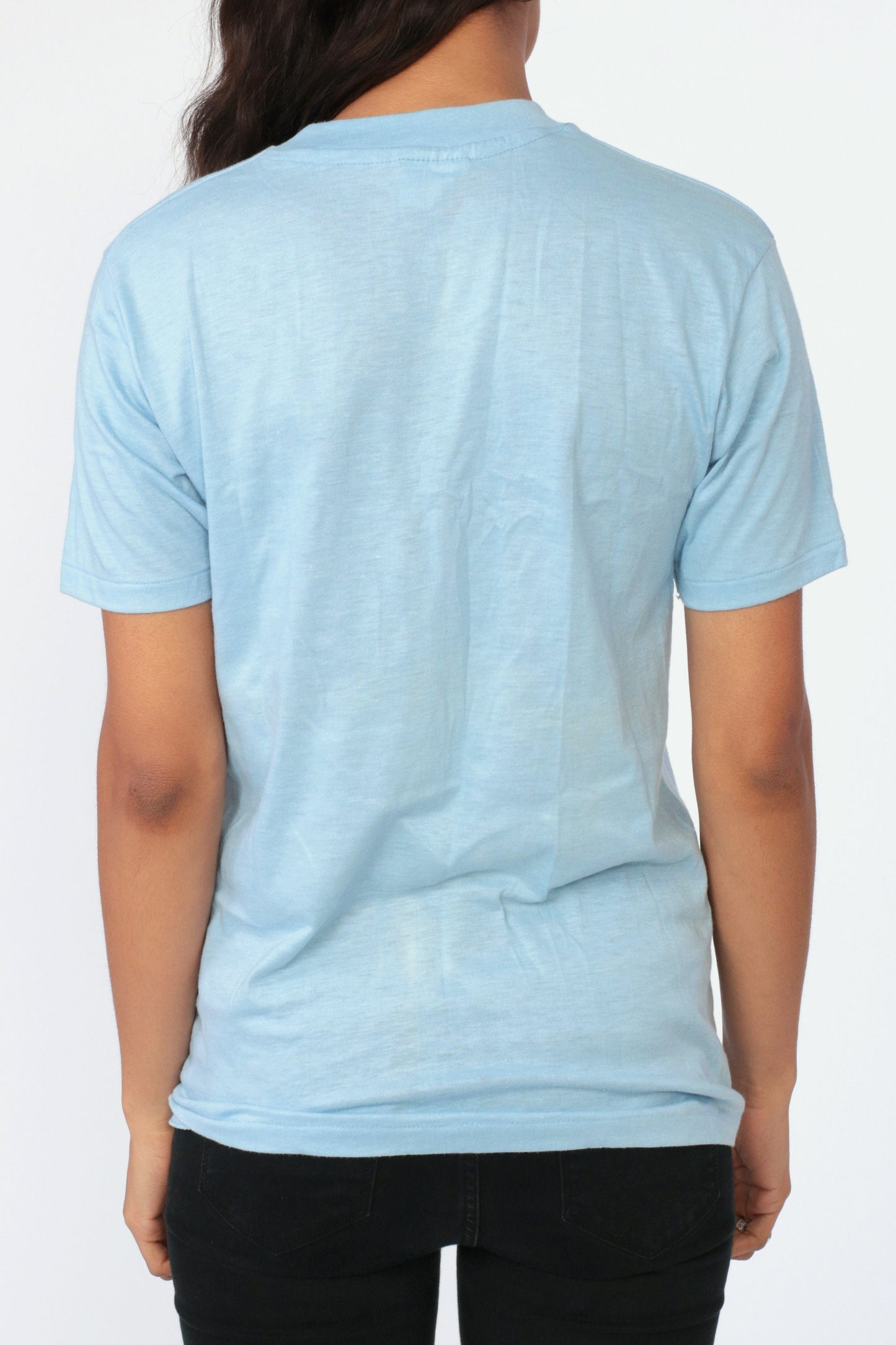 80s Soccer Iron On T-Shirt Baby Blue Graphic Tee Extra Small