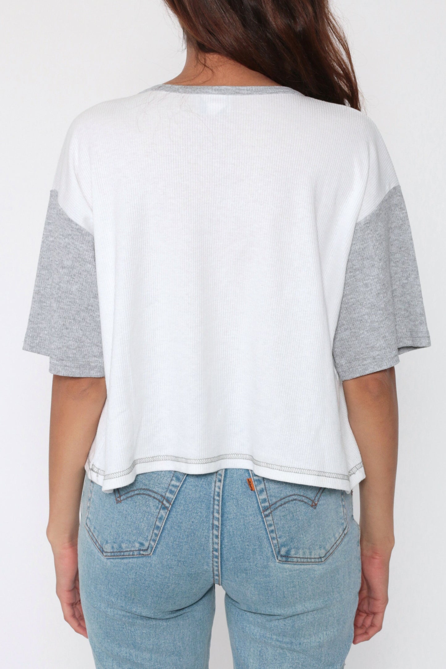 80s Laguna Colour Block Crop Top Grey White T-Shirt Medium