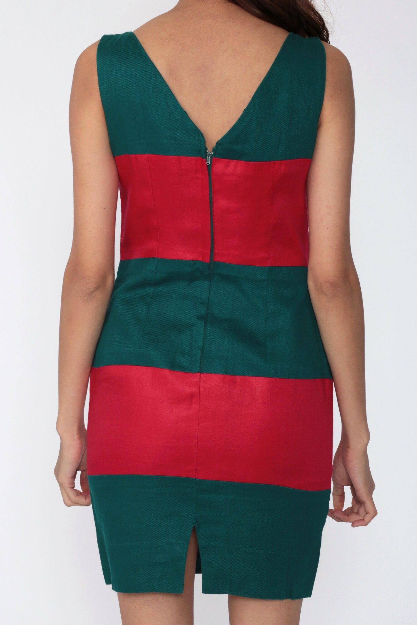 90s Kirei Striped Mini Dress Red Green Sleeveless Sheath Small