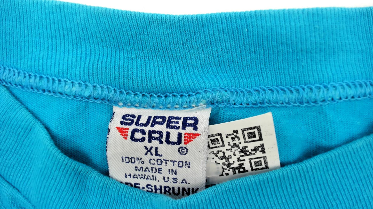 90s Maui Hawaii Whale Graphic Cotton T-Shirt Turquoise Wraparound Extra Large XL