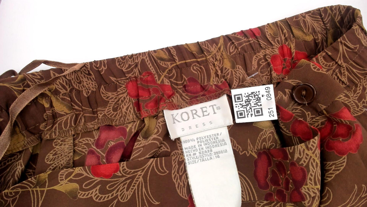 90s Brown Floral Maxi Skirt Red Burgundy Paisley Elastic Waist Large