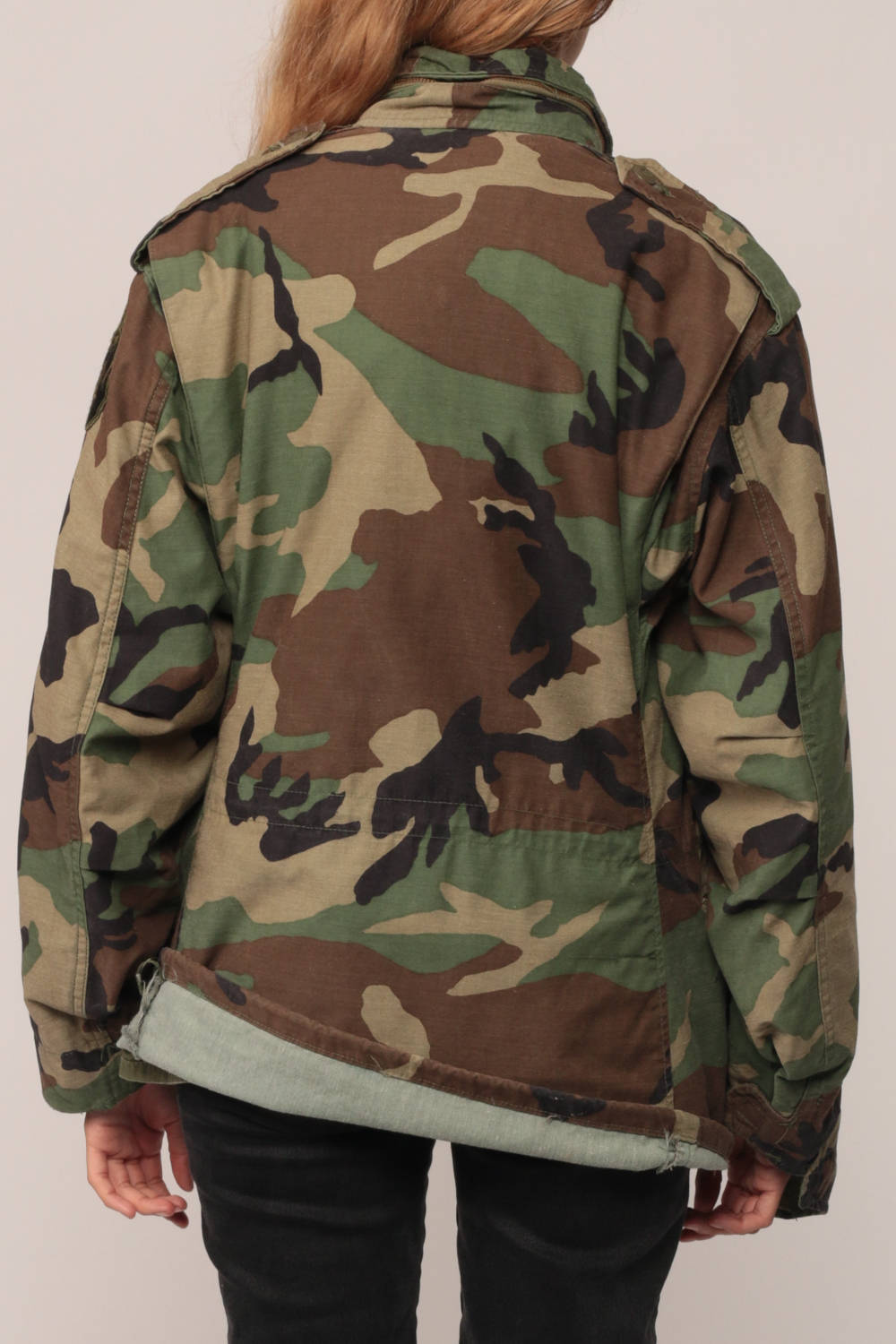 80s Camo Military Jacket Olive Green Brown Cargo Zip Unisex Small
