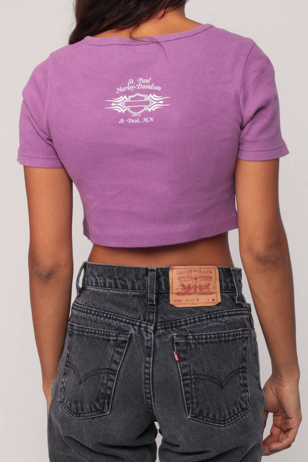 90s Harley Davidson Purple Crop Top Graphic Tee Small Medium
