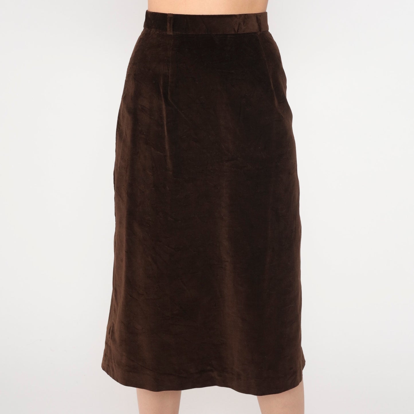 80s Brown Velvet Pencil Skirt High Waist Midi Extra Small XS